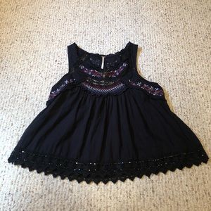 Free People Embroidered Babydoll Tank Top